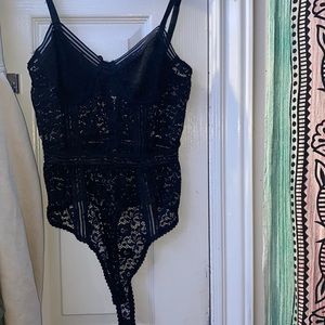 lace up thong body suit // size-small